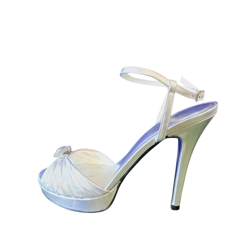 Stuart Weitzman Single Silver Supple Kid Crystal Platform Sandal Heel 9.5 M